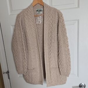 Aran Crafts Light Tan Cable Knit Cardigan. XLP. 100% Merino Wool. NEW!!